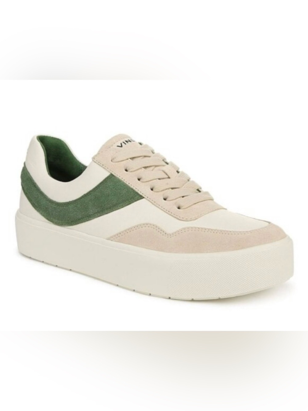 Vince Benfield Ivory and Green Low-Top Suede-Accent Sneaker - Sz 12